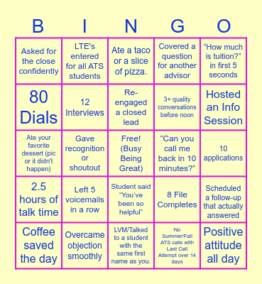 BU3 Bingo Week 5 (presented by TMix) Bingo Card