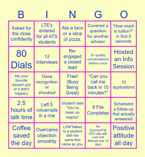 BU3 Bingo Week 5 (presented by TMix) Bingo Card