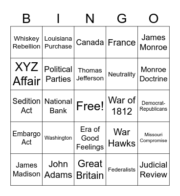 First Five Presidents Bingo Card