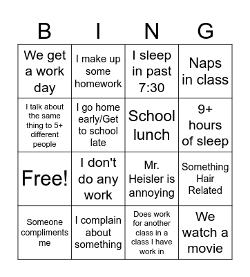 A Day Bingo Card