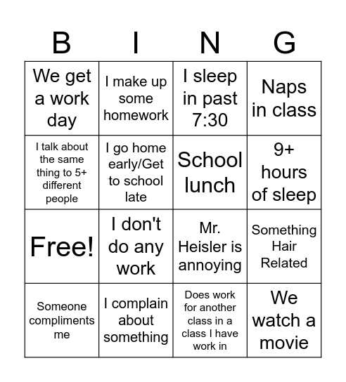 A Day Bingo Card