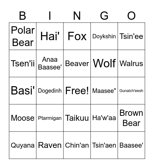 Language Bingo Card