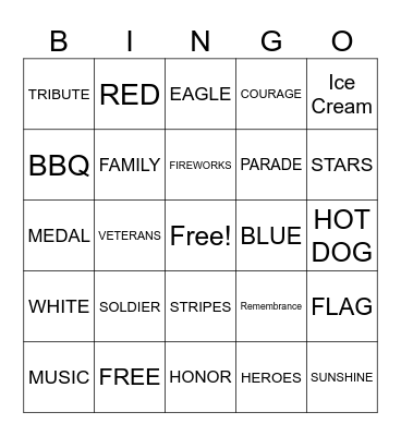 Memorial Day Bingo Card