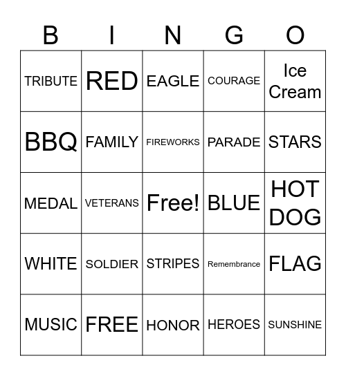Memorial Day Bingo Card