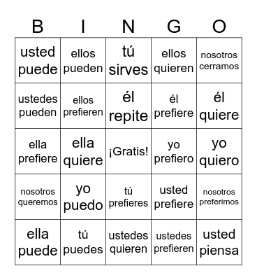 Boot Verbs Bingo Card