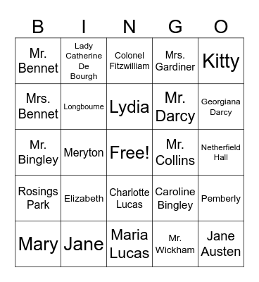 Pride and Prejudice Review Bingo Card
