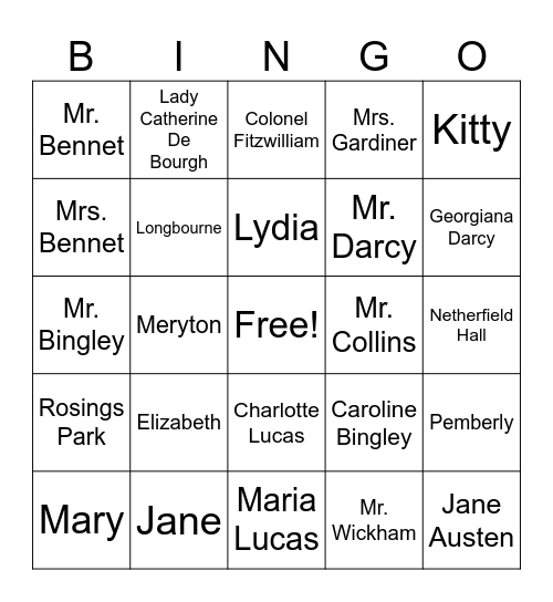 Pride and Prejudice Review Bingo Card