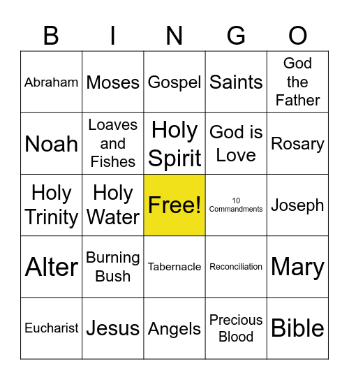 Catholic Bingo Card