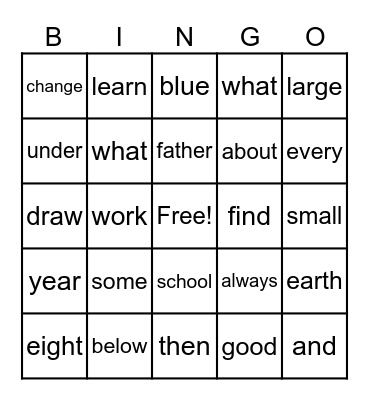 EOY 1st Grade Bingo Card