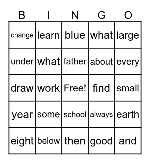 EOY 1st Grade Bingo Card