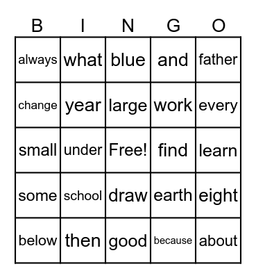EOY 1st Grade Bingo Card
