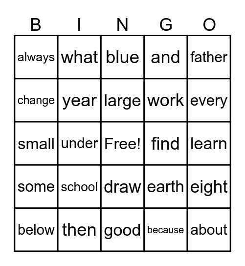 EOY 1st Grade Bingo Card