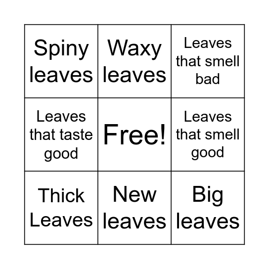 Leaf Scavenger Hunt Bingo Card