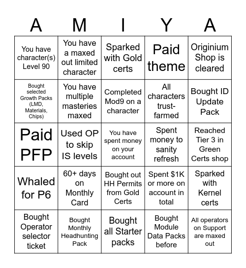 Account Whale Bingo Card
