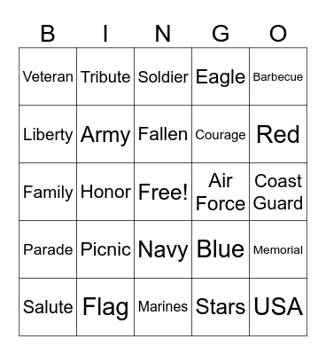 Memorial Day Bingo Card