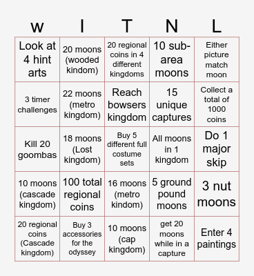 Super mario odyssey lockout Bingo Card