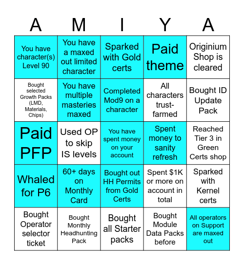 Account Whale Bingo Card