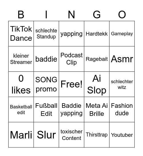 TikTok Bingo Card