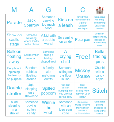 Disney Magic Kingdom Bingo Card