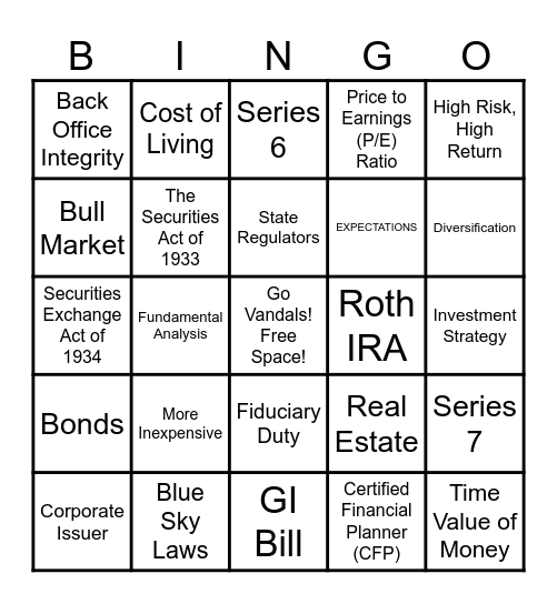 2nd Semester Bingo Card