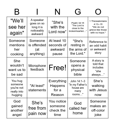 Memorial BINGO Card