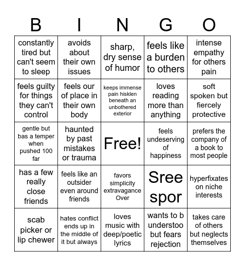 remus kinnie bingo Card