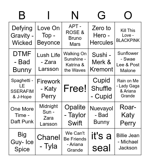 Music Bingo Card