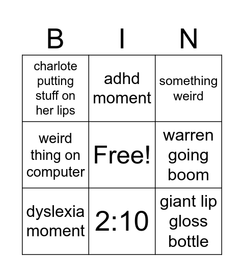 foods Bingo Card