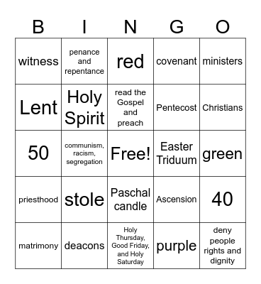 CCD Final Study Guide Questions #20-37 Bingo Card
