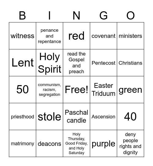 CCD Final Study Guide Questions #20-37 Bingo Card