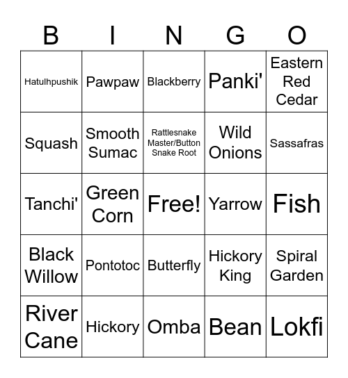 Chickasaw Horticulture & TEK Bingo Card