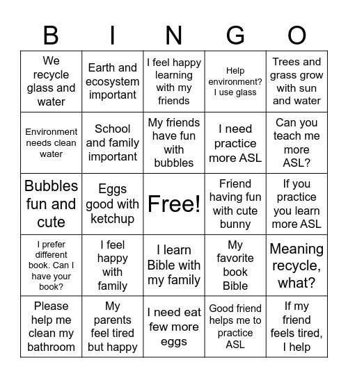 ASL Bingo Card