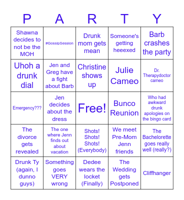 Jenn's Bachelorette Party Bingo Card