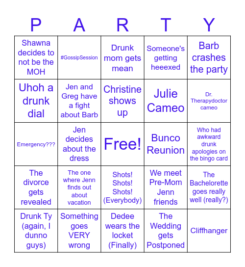 Jenn's Bachelorette Party Bingo Card