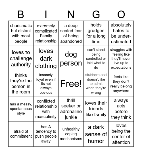sirius black kinnie bingo Card