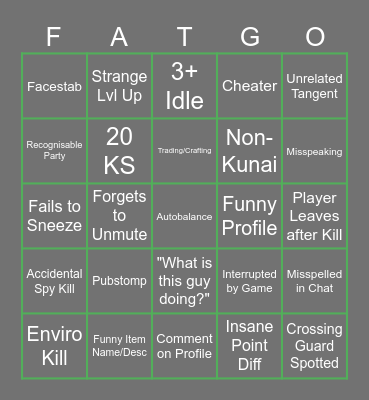 Fat Foks Bingo Card