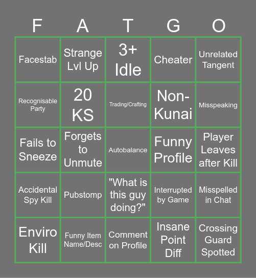 Fat Foks Bingo Card