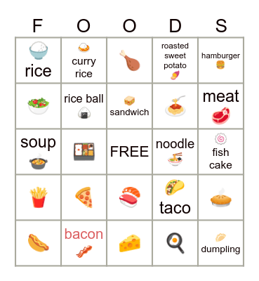 BINGO FOODS Bingo Card