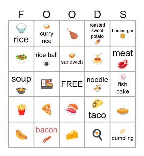 BINGO FOODS Bingo Card