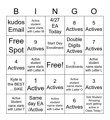Active Day Bingo Card