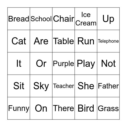 Level 1 Words (3) Bingo Card