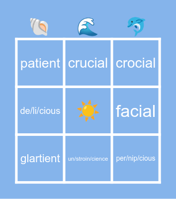 beach bingo (ti/ci = sh) Bingo Card