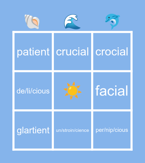 beach bingo (ti/ci = sh) Bingo Card