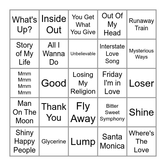 90's Grunge Singo! Bingo Card