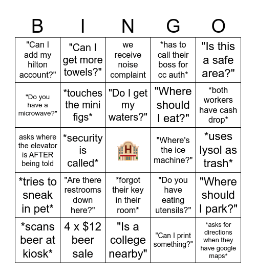 Front Desk Bingo Card