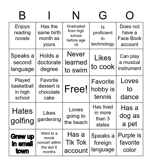 Cruise Bingo Card