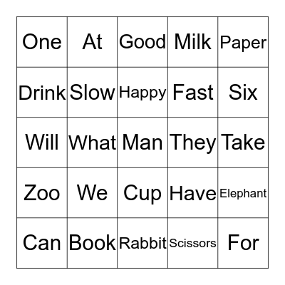 Level 1 Words (4) Bingo Card