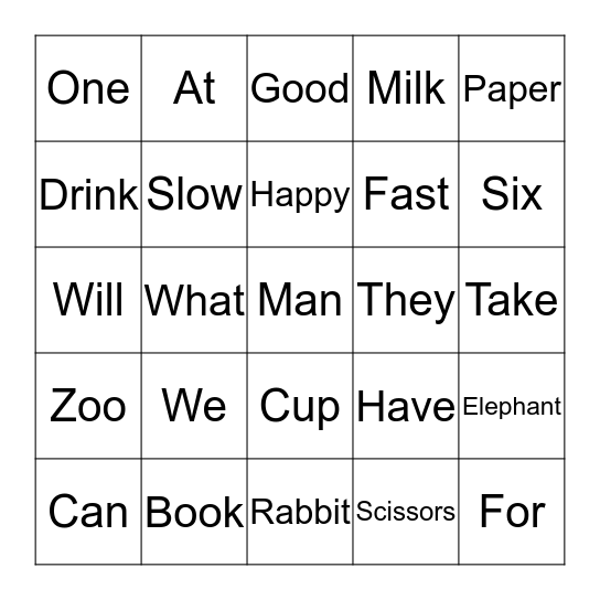 Level 1 Words (4) Bingo Card