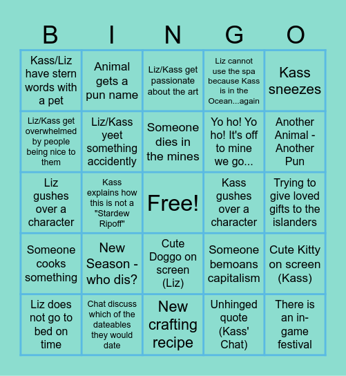 Coral Island Bingo Card