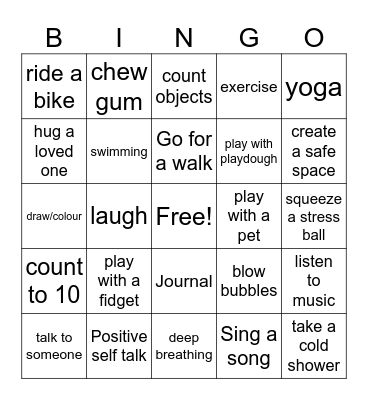 Coping Skills Bingo Card